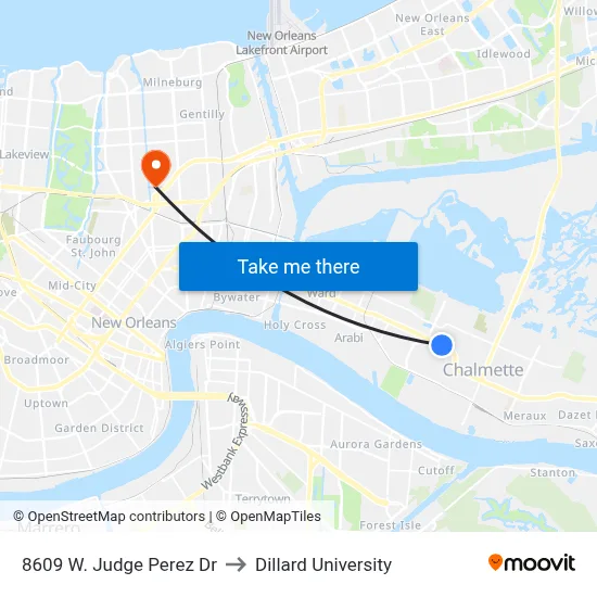8609 W. Judge Perez Dr to Dillard University map