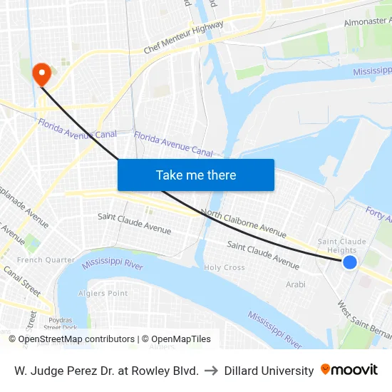 W. Judge Perez Dr. at Rowley Blvd. to Dillard University map