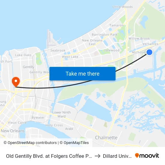 Old Gentilly Blvd. at Folgers Coffee Plant Gate 1b to Dillard University map