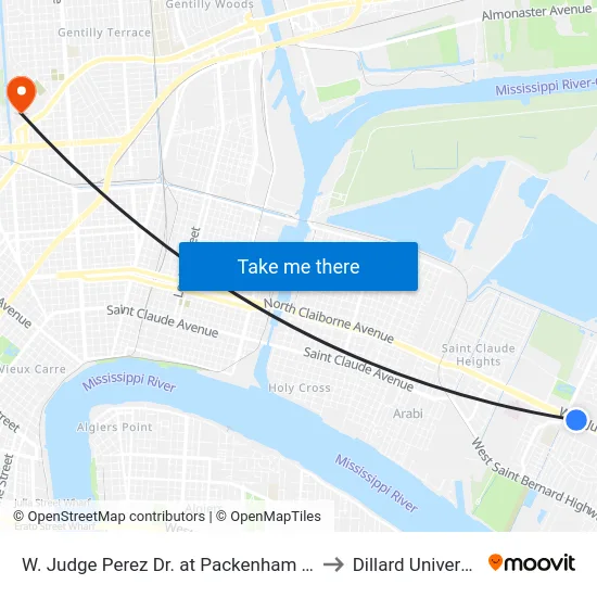 W. Judge Perez Dr. at Packenham Ave. to Dillard University map