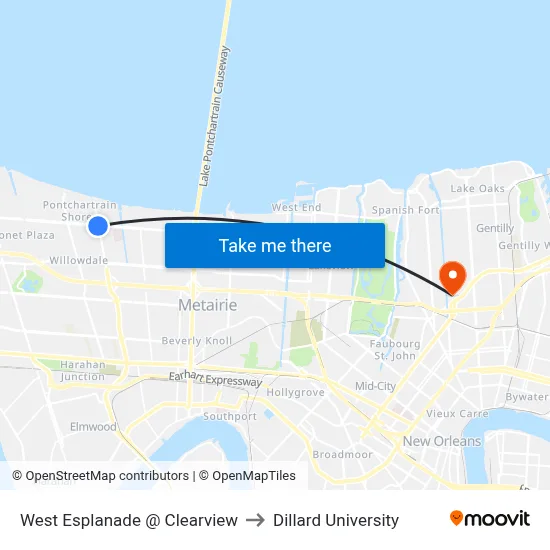 West Esplanade @ Clearview to Dillard University map