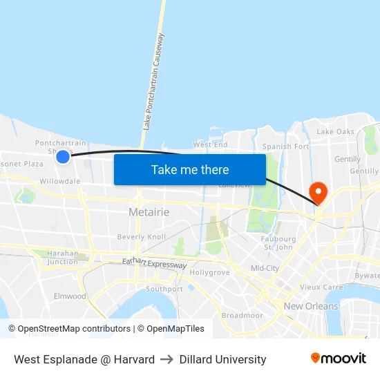 West Esplanade @ Harvard to Dillard University map