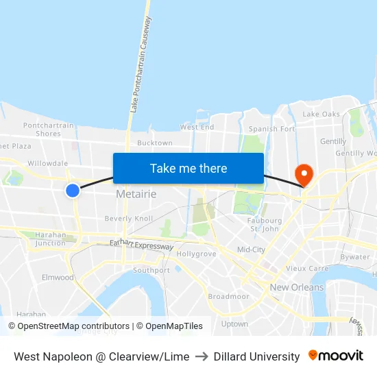 West Napoleon @ Clearview/Lime to Dillard University map