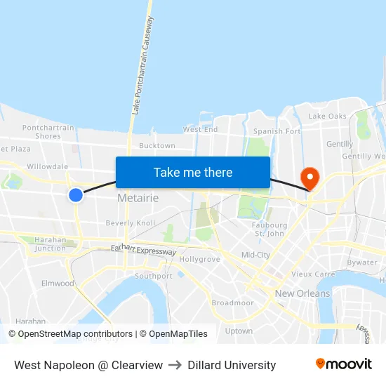 West Napoleon @ Clearview to Dillard University map