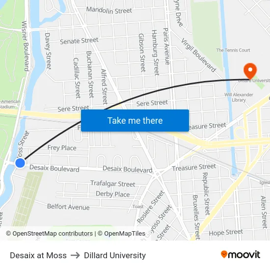 Desaix at Moss to Dillard University map