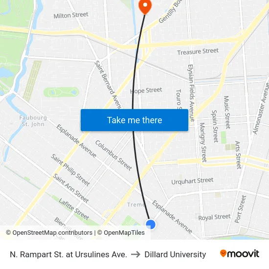 N. Rampart St. at Ursulines Ave. to Dillard University map