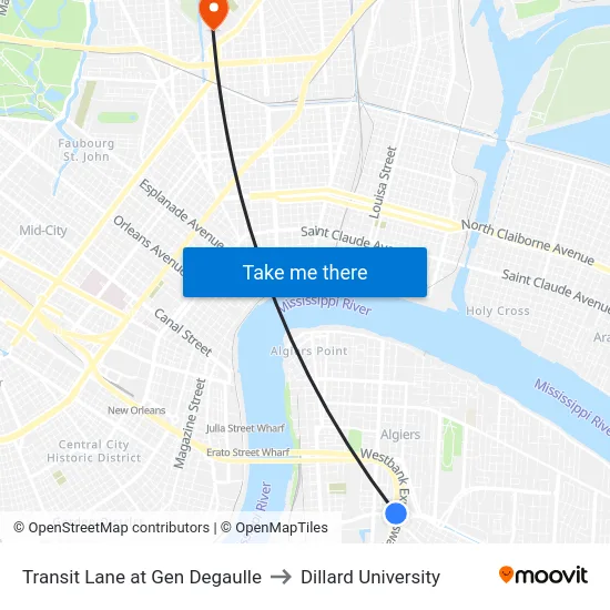 Transit Lane at Gen Degaulle to Dillard University map