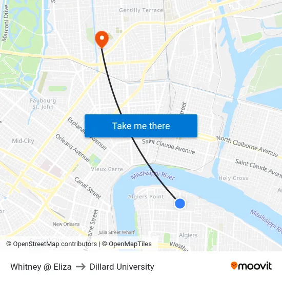 Whitney @ Eliza to Dillard University map