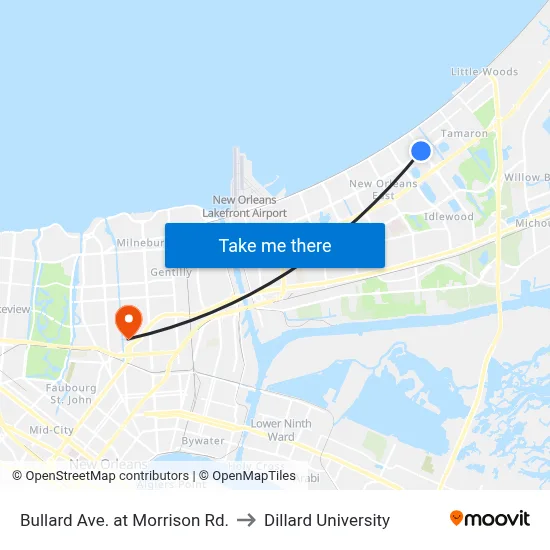Bullard Ave. at Morrison Rd. to Dillard University map