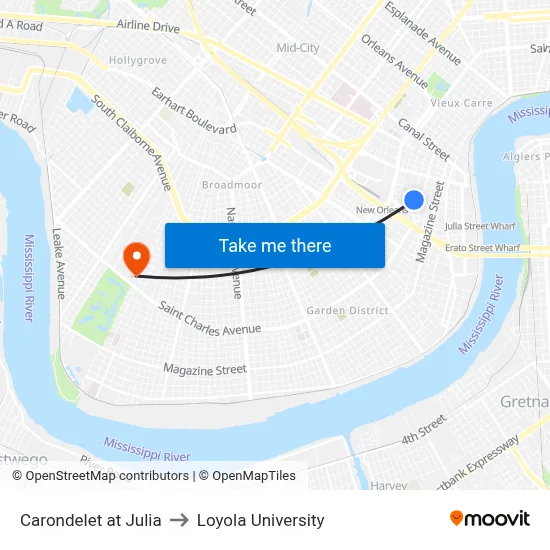 Carondelet at Julia to Loyola University map