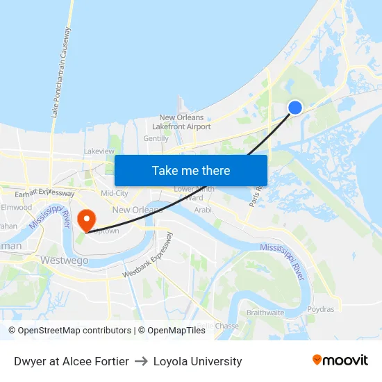 Dwyer at Alcee Fortier to Loyola University map