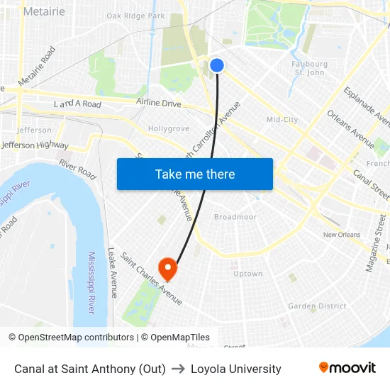 Canal at Saint Anthony (Out) to Loyola University map
