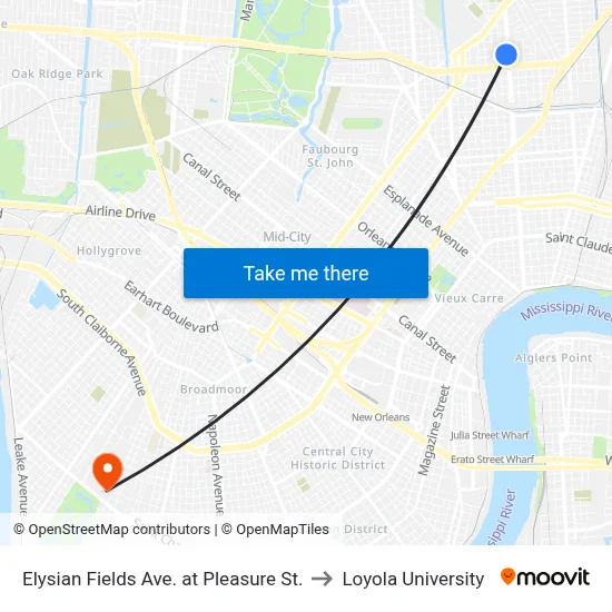 Elysian Fields Ave. at Pleasure St. to Loyola University map