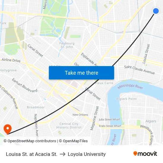Louisa St. at Acacia St. to Loyola University map