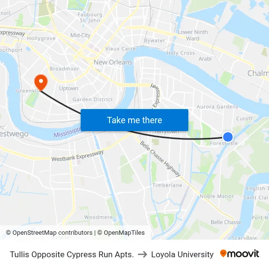 Tullis Opposite Cypress Run Apts. to Loyola University map