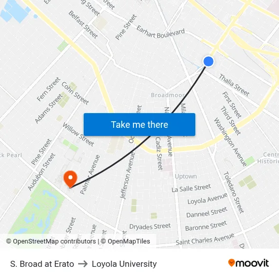S. Broad at Erato to Loyola University map