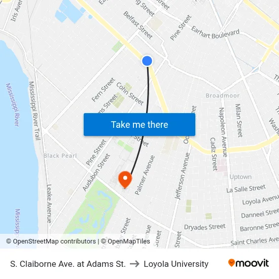 S. Claiborne Ave. at Adams St. to Loyola University map