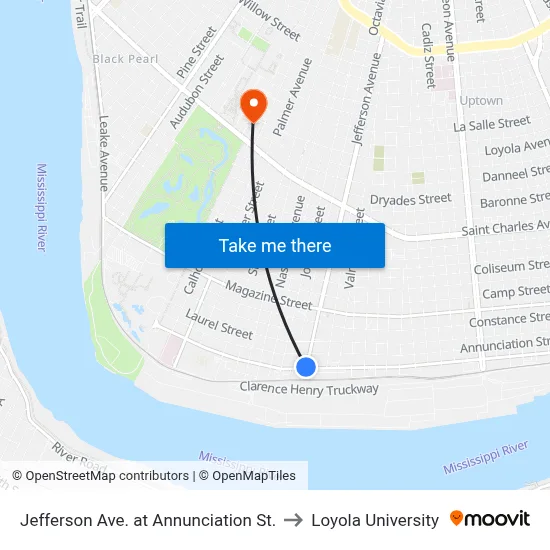 Jefferson Ave. at Annunciation St. to Loyola University map