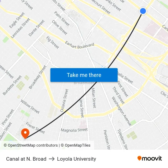 Canal at N. Broad to Loyola University map