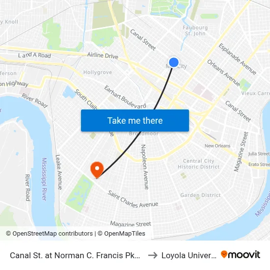 Canal St. at Norman C. Francis Pkwy. (In) to Loyola University map