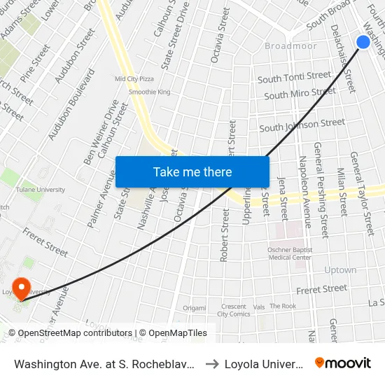 Washington Ave. at S. Rocheblave St. to Loyola University map