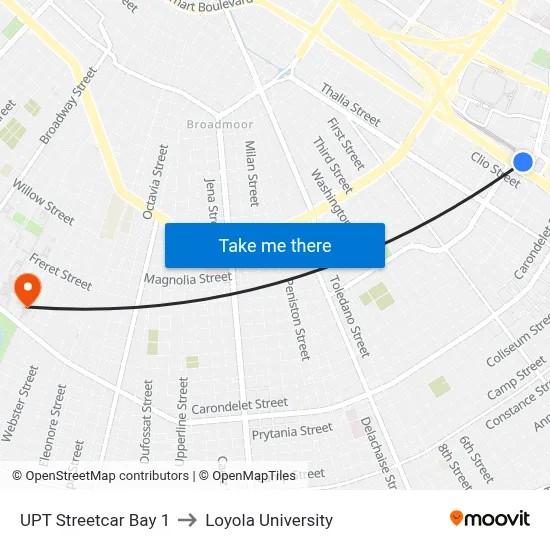 UPT Streetcar Bay 1 to Loyola University map