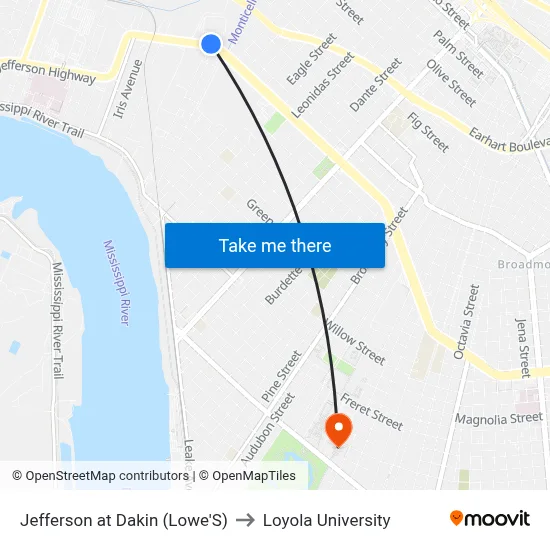 Jefferson at Dakin (Lowe'S) to Loyola University map