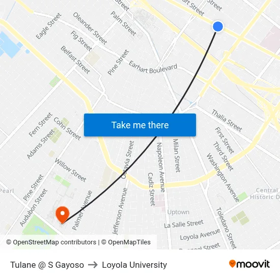 Tulane @ S Gayoso to Loyola University map