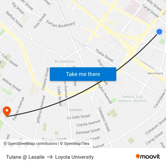 Tulane @ Lasalle to Loyola University map