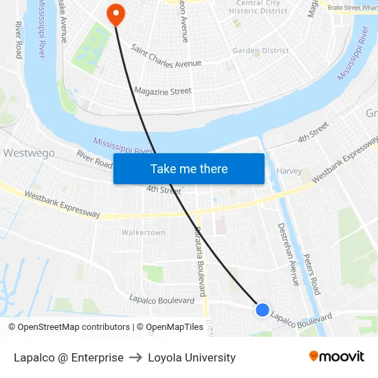 Lapalco @ Enterprise to Loyola University map
