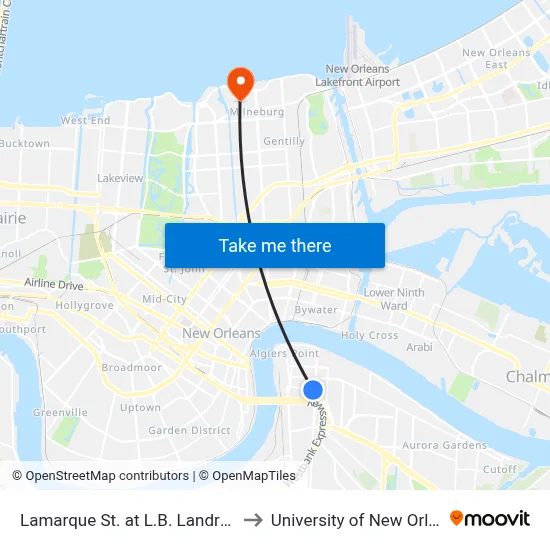 Lamarque St. at L.B. Landry Ave. to University of New Orleans map