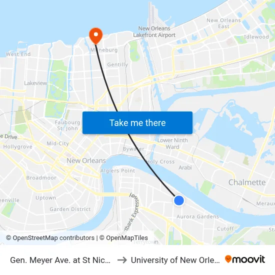 Gen. Meyer Ave. at St Nick St. to University of New Orleans map