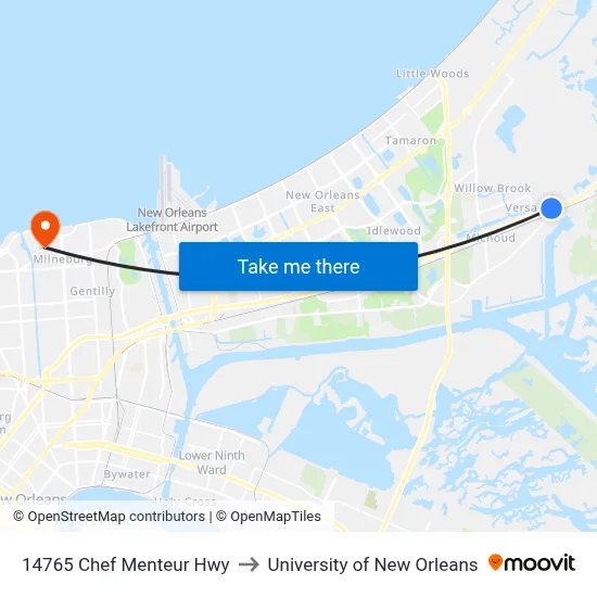 14765 Chef Menteur Hwy to University of New Orleans map