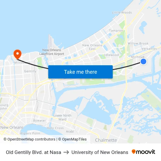 Old Gentilly Blvd. at Nasa to University of New Orleans map