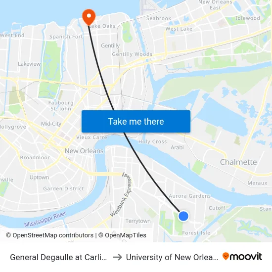 General Degaulle at Carlisle to University of New Orleans map