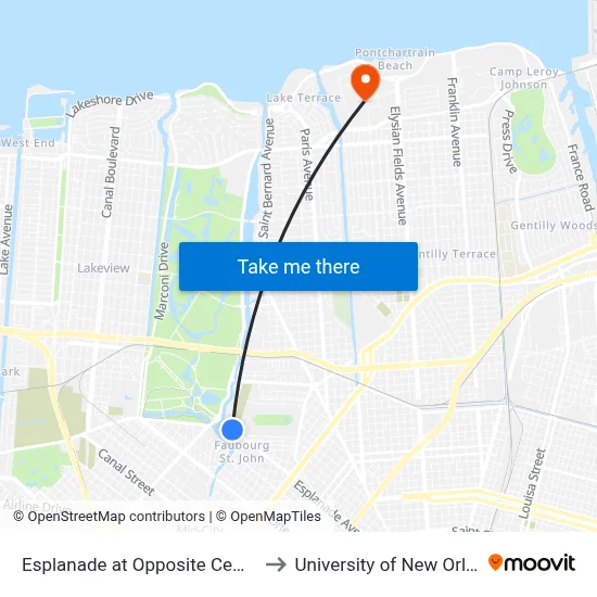 Esplanade at Opposite Cemetery to University of New Orleans map