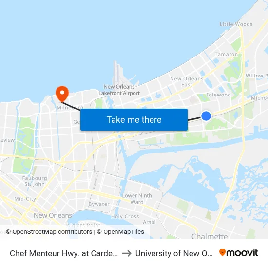 Chef Menteur Hwy. at Cardenas Dr. to University of New Orleans map