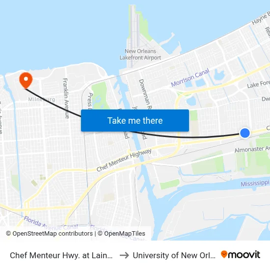 Chef Menteur Hwy. at Laine Ave. to University of New Orleans map