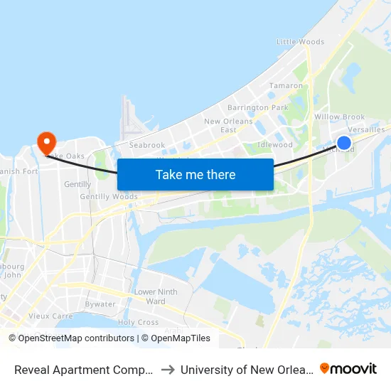 Reveal Apartment Complex to University of New Orleans map