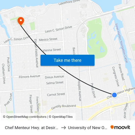 Chef Menteur Hwy. at Desire Pkwy. to University of New Orleans map