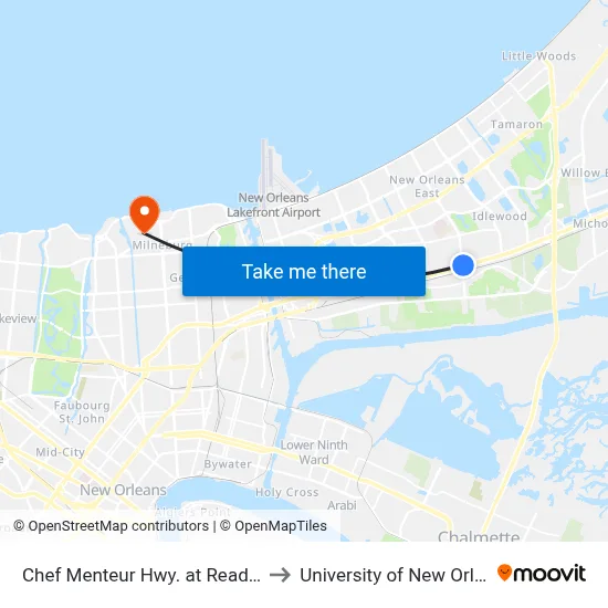 Chef Menteur Hwy. at Read Blvd. to University of New Orleans map