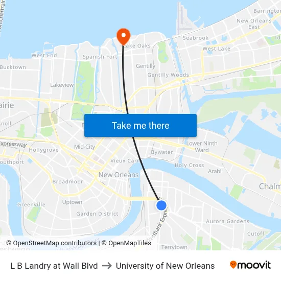 L B Landry at Wall Blvd to University of New Orleans map