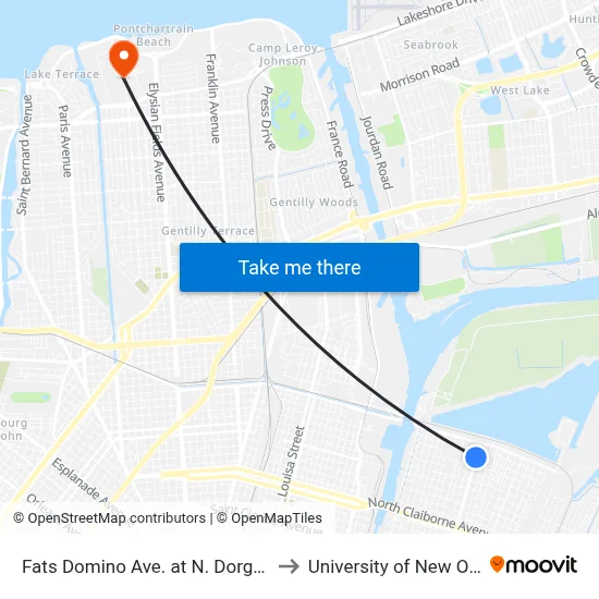 Fats Domino Ave. at N. Dorgenois St. to University of New Orleans map