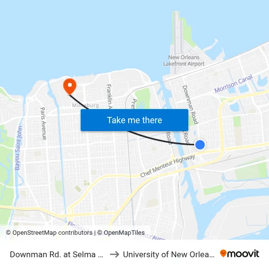 Downman Rd. at Selma St. to University of New Orleans map