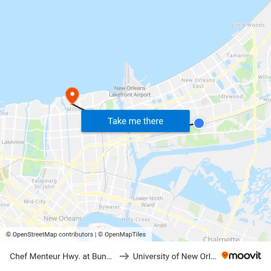 Chef Menteur Hwy. at Bundy Rd. to University of New Orleans map