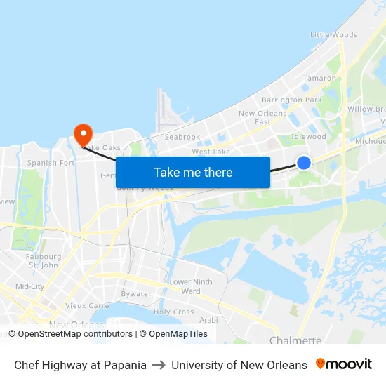 Chef Highway at Papania to University of New Orleans map