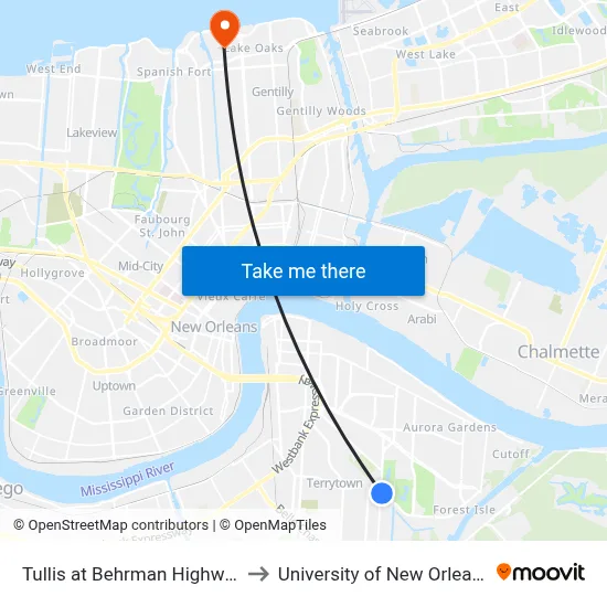 Tullis at Behrman Highway to University of New Orleans map