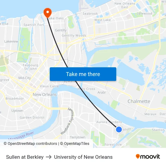 Sullen at Berkley to University of New Orleans map