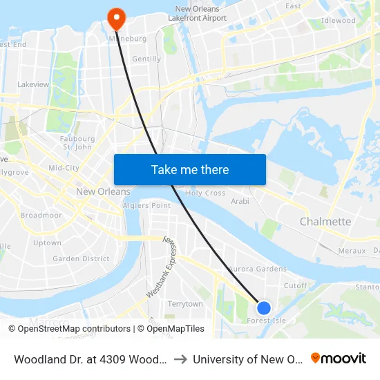 Woodland Dr. at 4309 Woodland Dr. to University of New Orleans map