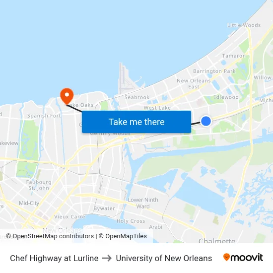 Chef Highway at Lurline to University of New Orleans map